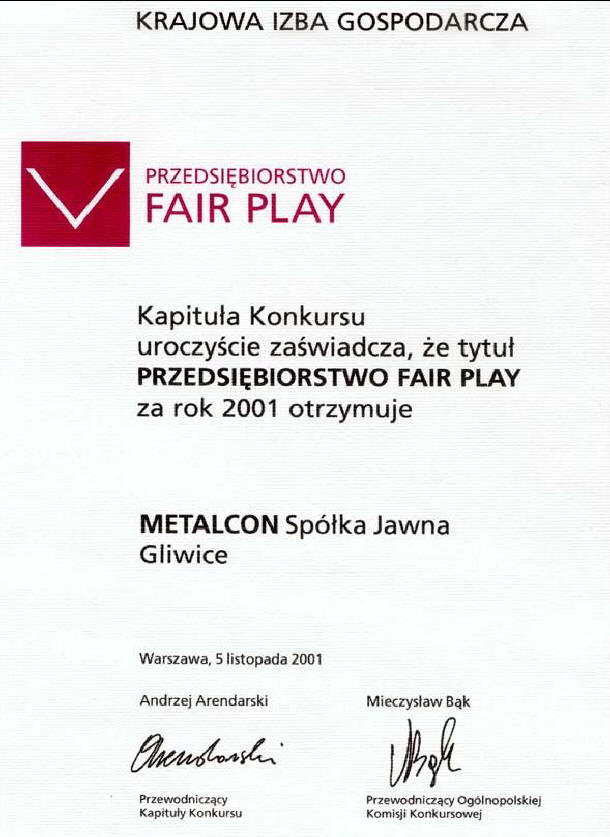 Przedsiębiorstwo Fair Play — award 1